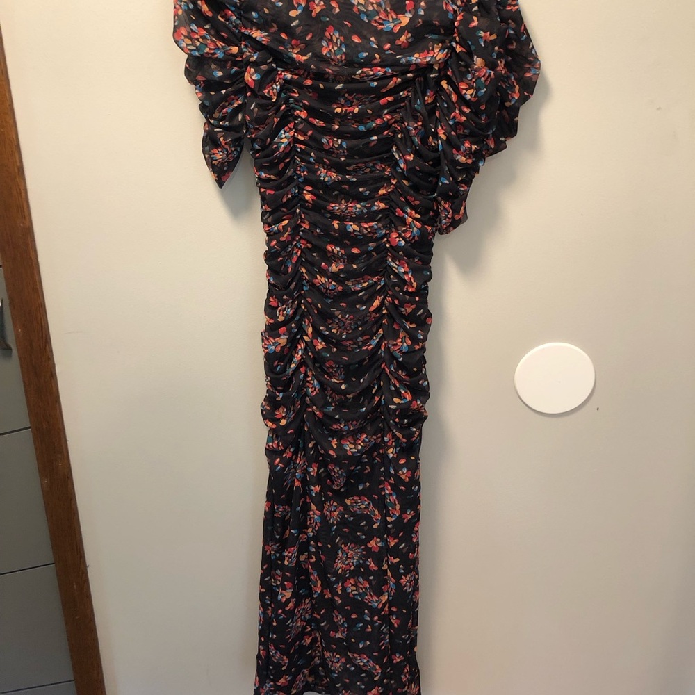 Free People Ruched Black and Pink Cocktail Midi Dress
